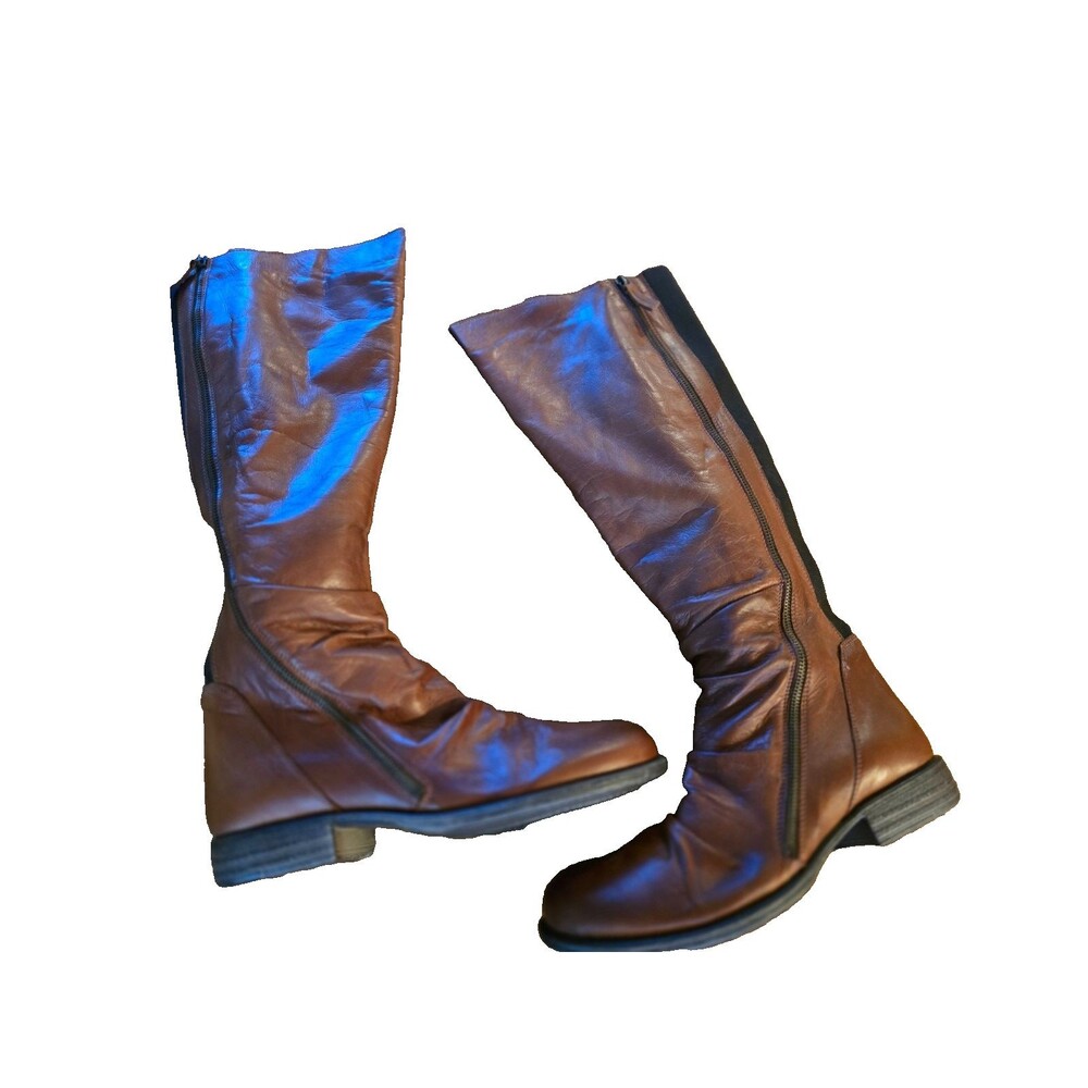 Miz Mooz LORE Leather Boots Brown Brandy Knee High Flat EU 41 Size 10 Women's